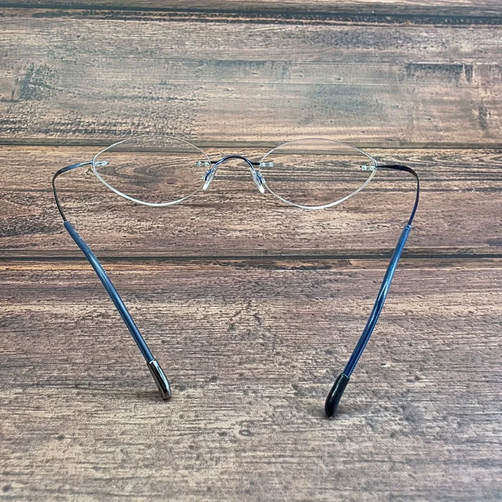 Silhouette M7395 Rimless Cat Eye Eyeglasses Navy Blue Minimalist Frames Austria